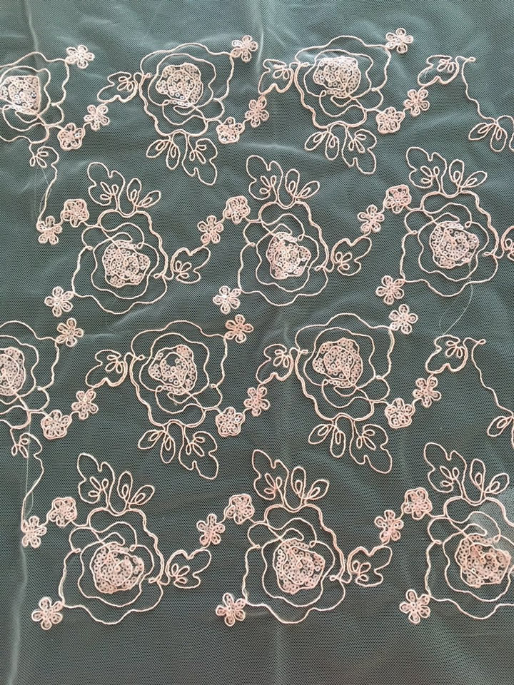 满幅珠片骨线刺绣花边-粉